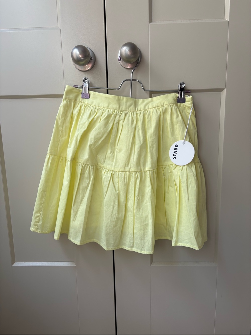 NWT STAUD Tiered Mini Skirt in Pale Yellow